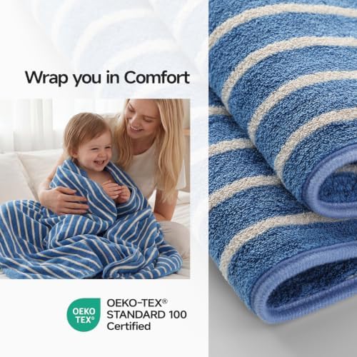 ecolook Striped Microfiber Bathroom Towel Set, Lightweight-Blue - 4