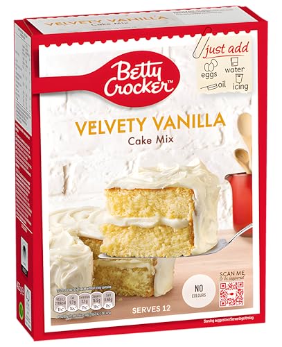 Betty Crocker Velvety Vanilla – Mezcla para Pastel de Vainilla Suave y Esponjosa, Ideal para Tartas y Cupcakes, 12 Porciones