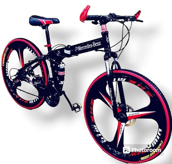 Image of Amaze Kai Dual Suspension Bikes Bm Foldable Gear Cycle for Men with 21 Speed Gear 6 Spoke | Folding Mountain Bike with Double Disc Break & Mac Wheel, 26 Inch, White N Black (Black-red)