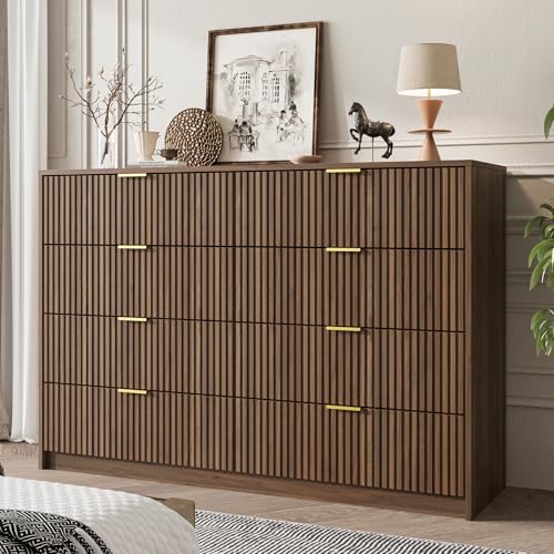 Image of MAISONARIA Dresser for Bedroom, 8 Drawer Double Dresser, Modern Chest of Drawers for Bedroom, Living Room, Entryway and Closet, 55 inch L x 15.7 inch D x 37.4 inch H, Walnut