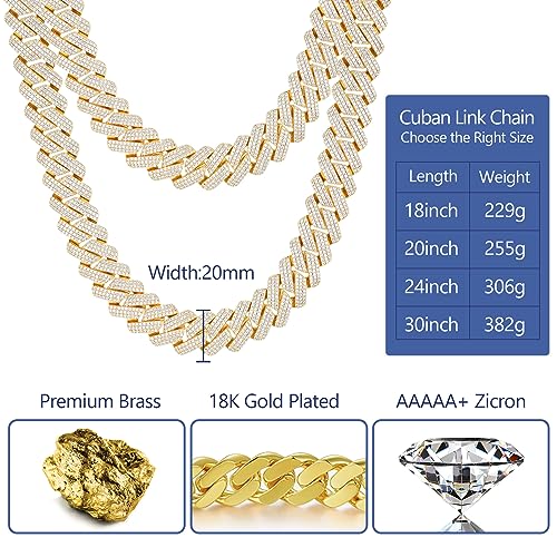 Image of Ucciyo 20MM Cuban Link Chain for Men Iced Out Miami Cuban Necklace 18k Gold Plated 5A+ Zicron 10MM /12MM /14MM /20MM Iced Out Chain Gold /Silver Bling Luxury Hip Hop Jewelry For Women Men