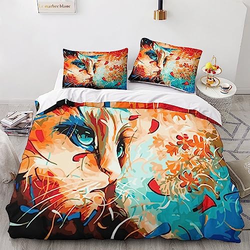 Housse de couette chat parure de lit microfibre 200x200 lavable machine lit double - 2