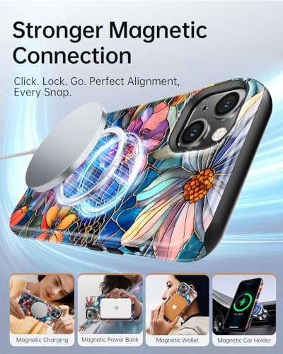Coque iPhone 14 fleur bleue compatible MagSafe en silicone élégante - 3