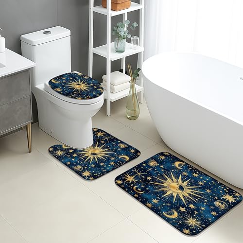 Celestial Bathroom Mat Sets 3 Piece, Galaxy Stars Sun Moon