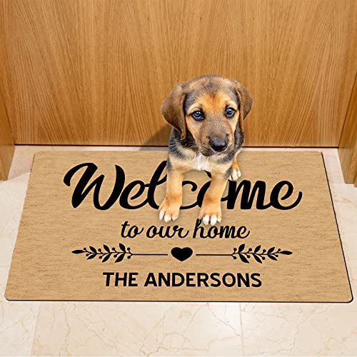 Custom Welcome Mat With Text, Personalized Door Mat For Indoor Outdoor Front Door, Customized Door Mats Welcome To Our Home With Name Non Slip Dirt Out Keep Clean Doormat (Made In Usa) #TOP2