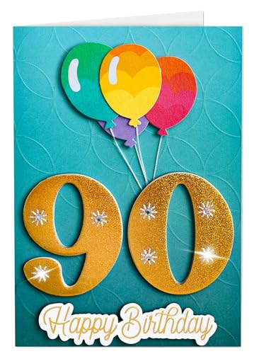 Joli Coon 90th Birthday Card, with seal sticker, handmade, 3D, 6.7 x 4.5 in