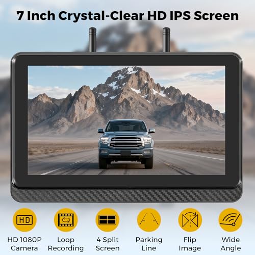 Image of Wireless Backup Camera for Truck RV, HD IPS 7 inch Monitor, Digital Wireless Camera System + IP69 Waterproof IR Night Vision, 10-Min Easy Install, 1080P Rear View Camera for Car, Van, Trailer and Camper