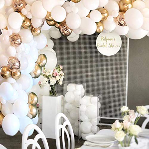 GuassLee White Balloon Arch Garland Kit, 124Pcs White Gold Confetti Latex Balloons for Girls Birthday Baby Shower Wedding Graduation Anniversary Bachelorette Party Background Decorations