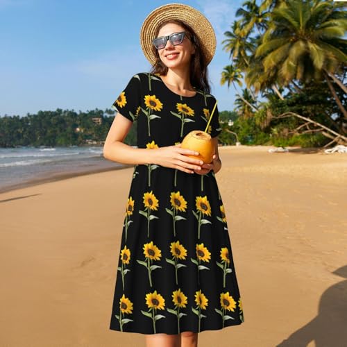 Robe d'été décontractée avec poches et manches courtes col rond - 7