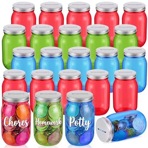 Roowest 24 Pcs Coin Jars for Behavior Tokens Bulk Plastic Reward Jars for Kids Color-Coded Behavior Incentive System Classroom Management Back to School Supplies Teacher Tools (3 Colors)