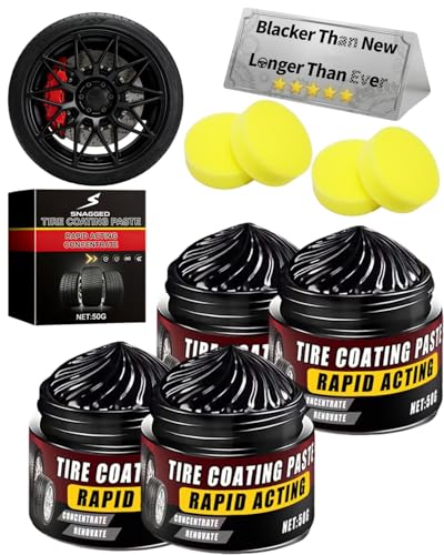 Premium Tire Coating Trim Restorer Bring Back Original Deep Black Shine Rubber Plastic Car Polishing Balm Cream Wax Wheel Sponge Nourish Renewal Restores Care Gloss Interior Auto Cleaning(4pcs)