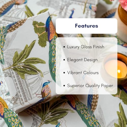 Image of Be StoriesThe Dancing Peacock Colorful Design Wrapping /Laminated Art Paper sheet 100 GSM for Gift Packing for all occasions like Birthday, Diwali, Chirtsmas, 28 inches x 20 inches of 10-Sheets