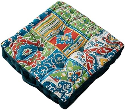 Boho Floor Pillow, Bohemian Patchwork Style Meditation Pillow Seat Cushion Yoga Cushion India Seating Pad for Living Room Bedroom Balcony Garden Party Decoration 15.8"x15.8" (04)