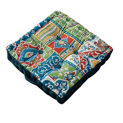 Boho Floor Pillow, Bohemian Patchwork Style Meditation Pillow Seat Cushion Yoga Cushion India Seating Pad For Living Room Bedroom Balcony Garden Party Decoration 15.8"X15.8" (04) #TOP1
