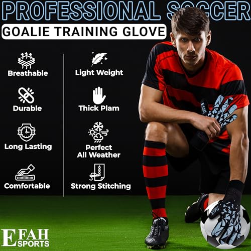 EFAH SPORTS Torwarthandschuhe für Kinder und Erwachsene mit gepolsterter Handfläche atmungsaktiven und starkem Griff Fußballhandschuhe (Grey, Size 5 Suitable for 9 to 12 Years Old, Beidhändig)