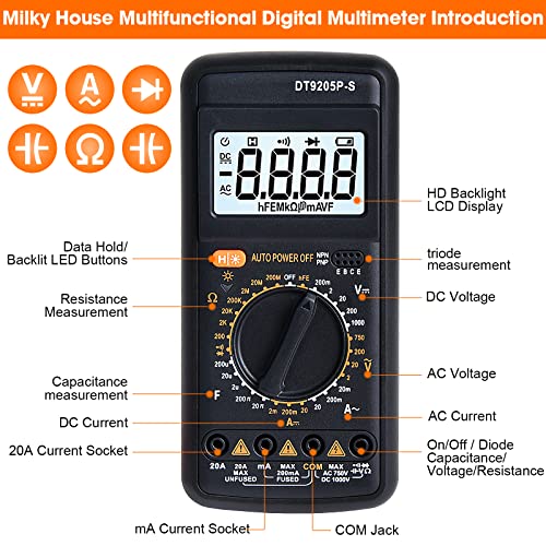 Image of Digital Multimeter Tester, Multimeter Tester Pocket Voltmeter, Multi Tester Digital, Electric Tester with Backlight LCD Data Hold, Voltage Tester Power Continuity Tester with AC /DC Ohm Volt Amp Diode