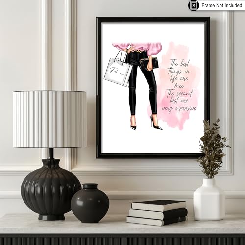 Image of Poster Master The Best Thing In Life Are Free Poster - Fashion Print - Trendy Art - Modern Art - Gift for Women & Fashionista - Funny Glamour Decor for Bedroom or Girl's Room - 11x14 UNFRAMED Wall Art