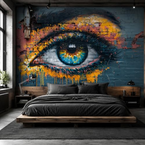 Abstract Graffiti Eyes Wallpaper Peel and Stick Large Wall Mural 148' Wx 98' H Canvas...