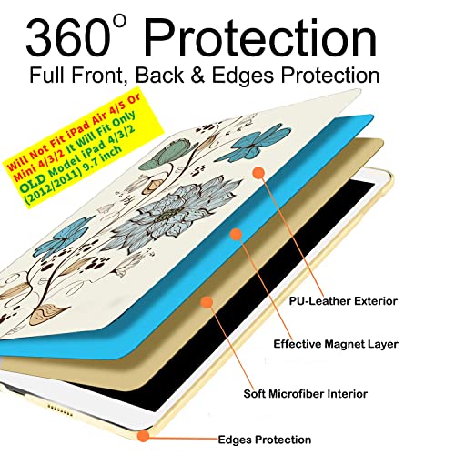 Image of DuraSafe Cases for iPad 2nd 2011 3rd 4th Gen 2012-9.7 Inch [iPad 4 iPad 3 iPad 2 Old Model ] A1458 A1416 A1395 MC705HN /A MD328HN /A Printed Smart PU Leather Flip Folio Book Cover - Watercolor Flowers
