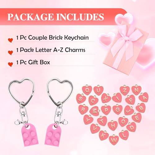 Image of Personalized Brick Matching Heart Keychains, Initial Cute Keychains for Couple Boyfriend Girlfriend