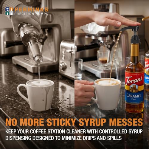 Image of Syrup Pump, Compatible with 750ml Torani, Davinci & Skinny, 2-Pack, Black | Leak-free, 1 /4oz precision pump with locking nozzle. Great for coffee bar accessories, dirty soda stations & dessert sauces