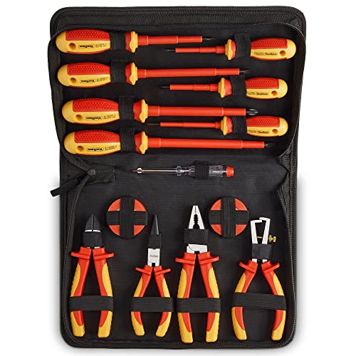 VonHaus Electrician Screwdriver and Pliers Tool Set - Insulated Screwdriver Set for Safe Electrical Work - 1000V VDE Tested - Includes Voltage Tester, Wire Stripper, Tape - Electricians Tools