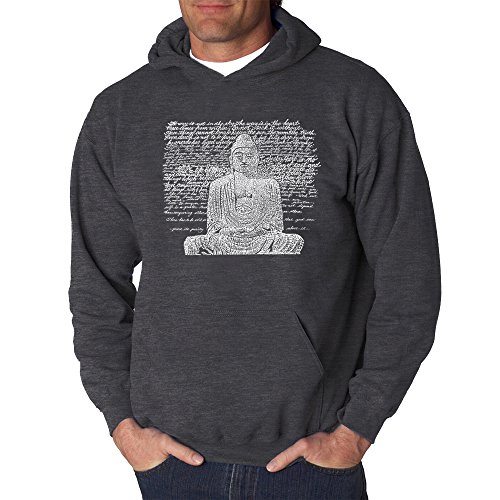 Men s Word Art Hooded Sweatshirt - Zen Buddha- LA Pop Art Grey