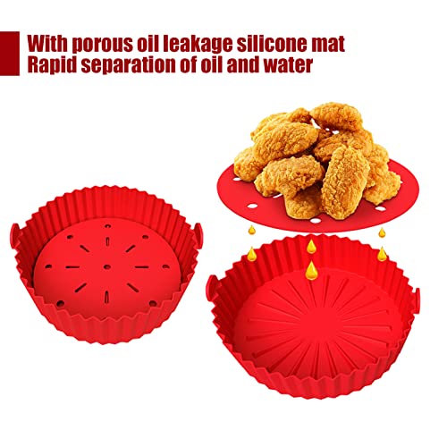 10 Inch Air Fryer Silicone Liners For 7Qt Or Bigger Air Fryer, Large Reusable Air Fryer Silicone Basket With Round Silicone Mat,Non-Stick Easy To Clear(Xl,Red) #TOP2