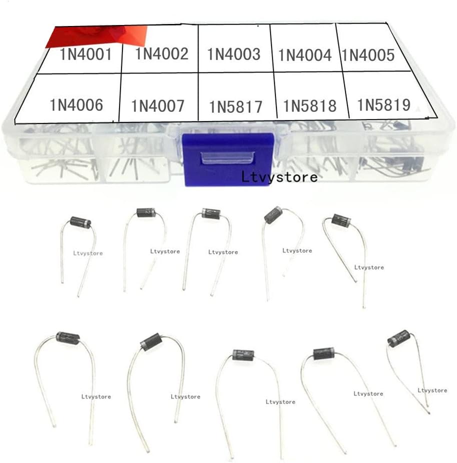 Ltvystore 100PCS 10Value (1N4001~1N5819) Diode Assorted Kit Set with Clear Box