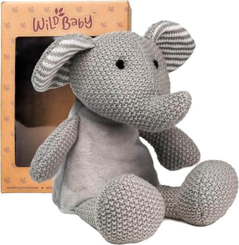 WILD BABY Microwavable & Weighted Plush Toy - Elephant Stuffed Animal for Comfort & Warmth - Soft, Heatable Plushie for Snuggles - Great for Kids, Toddlers & All Ages