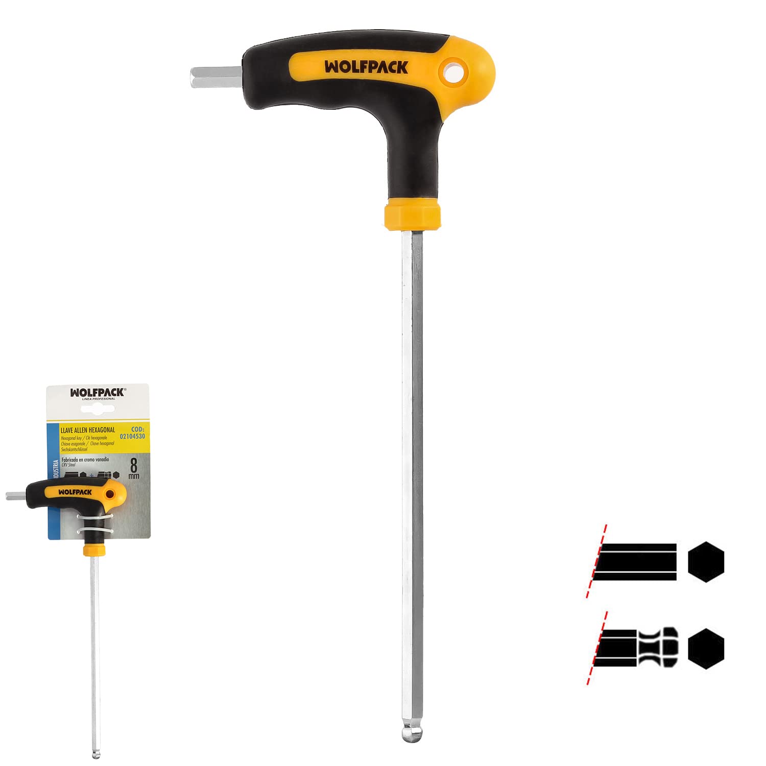 WOLFPACK LINEA PROFESIONAL Llave Allen Con Bola Mango Forma T 8,0 mm. Con Colgador