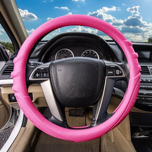 Image of FH Group Universal Fit Silicone with Grip and Pattern Massaging Grip Steering Wheel Cover fits most Cars, SUVs, Trucks, and Vans Baby Pink
