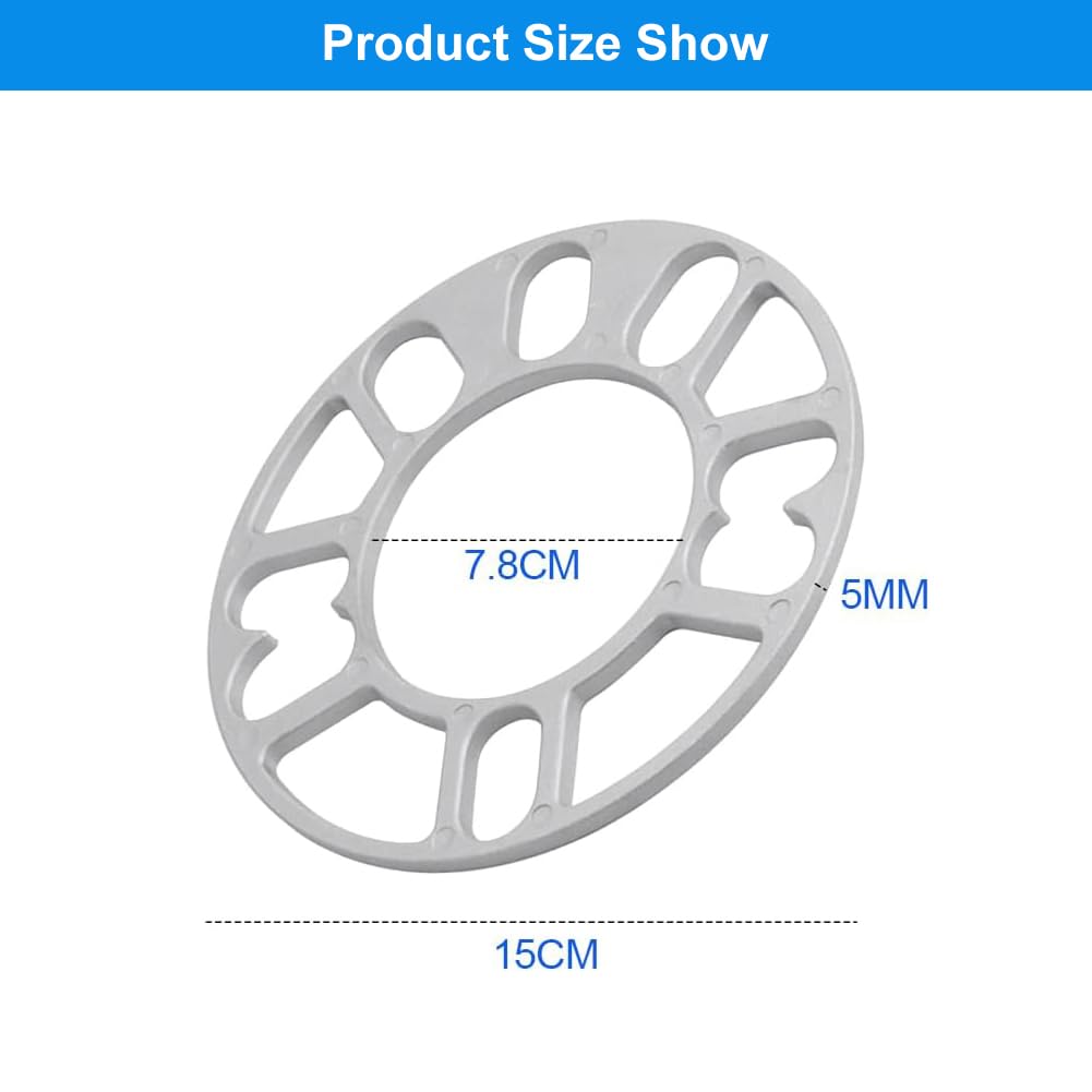 4 Pièces Entretoises Universelles pour Jantes pour Véhicule, Cales D'espacement de Roue en Alliage D'aluminium, Entretoises de Roue 5mm, Élargisseurs de Voie, Auto Accessoire