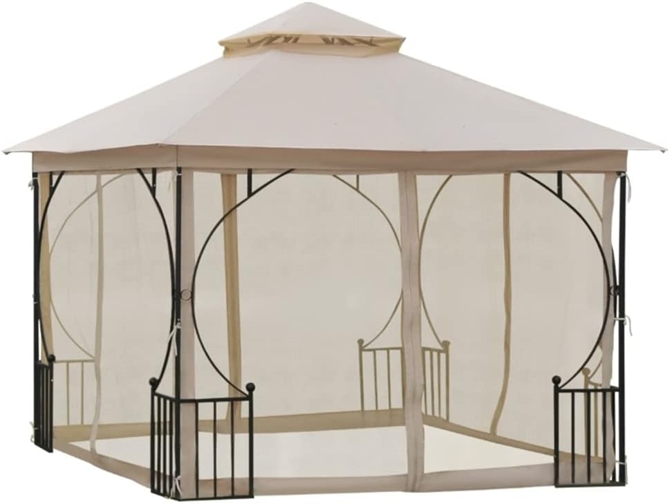 10' X 10' Steel Outdoor Garden Patio Gazebo Canopy with Netting Walls for Backyard Garden