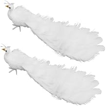 Artificial White Peacock Birds, White Foam Peacock with Long Feather Tail, Fake White Peacock Bird Christmas Decortation Clip on Tree Ornaments for Home,Wedding Decor2Pcs