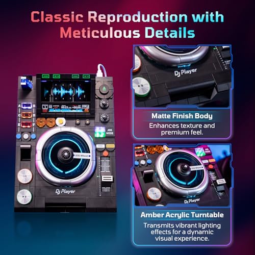 PANTASY DJ Controller Building Blocks, DJ Turntable Music Building Set, Bluetooth Music Playback, Dual Light Modes, Adjustable Stand, Interactive Desk Display Toy for Adults Collectible Gifts - Image 2