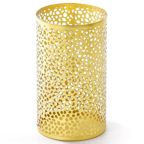 Basurero metálico dorado cilíndrico de 7x12 pulgadas miniatura 2