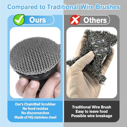 Image of Cast Iron Scrubber and Scraper, Chain Mail Scrubber Cast Iron for Cleaning Dishes, Stock Pots, Pans, Griddles, Grills, Dish Scouring Pads