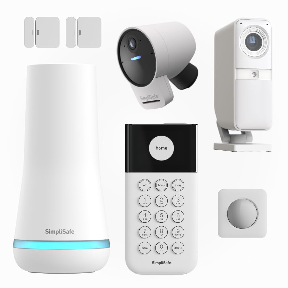 SimpliSafe SimpliSafe Wireless Home Security Systems | 7 Piece Smart Home Alarm Systems with HD Outdoor Security Camera | Mobile App & Works with Alexa | Professional Monitoring Available | Easy DIY Install