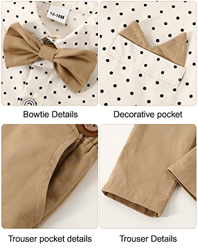 Image of YALLET Toddler Baby Boy Clothes Suit Gentleman Wedding Outfits Formal Dress Shirt+Bowtie+Suspender Pants