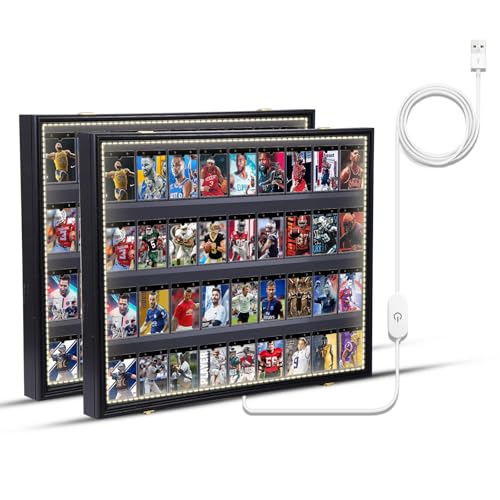Nice C Sports Card Display, Baseball Card Display Case, with LED Light, Sports Card Holder, Graded Card Trading Card Display Case, 98% UV Protection, 36 Cards, Lockable (LED Horizontal 2 Pack)