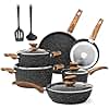 DishDelight Pots and Pans Sets Non Stick Induction Hob Pan Set 12pcs Saucepan Set with Lids Granite Cookware Nonstick Cooking Pot Frying Pan