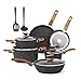 Kitchen Academy Topfset 12tlg Antihaft-Versiegelung Kochgeschirr Set Topf und Pfannenset mit Deckel, Töpfe und Pfannen set für Induktion, Gasherde und Mikrowelle,Schwarz