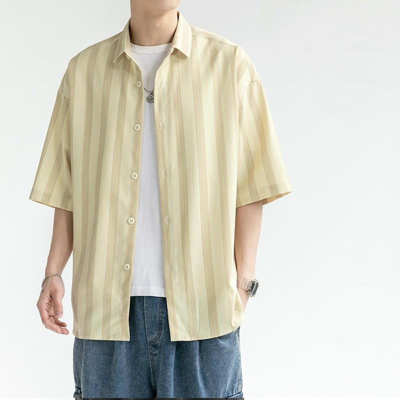 Chemise décontractée rayée homme manches courtes style rétro vintage
