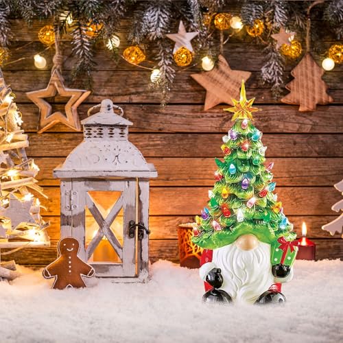 Nain de Noël en céramique lumineux objet déco de table multicolore maison