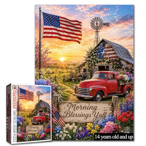 Patriotic Farmhouse Truck American Barn 1000 piece Puzzle for Adults
