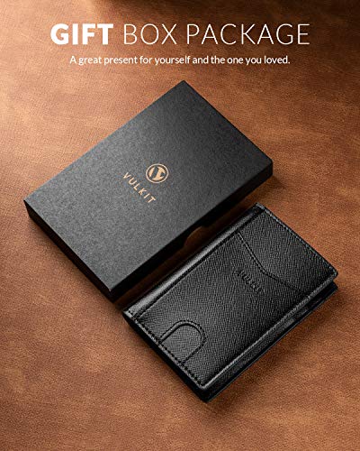 Image of VULKIT Bifold Front Pocket Slim Wallet RFID Blocking Minimalist Thin Leather Credit Card Holder Wallet for Men and Women Cross Black
