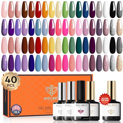 modelones 40 Pcs Gel Nail Polish Set, 36 Colors Valentines