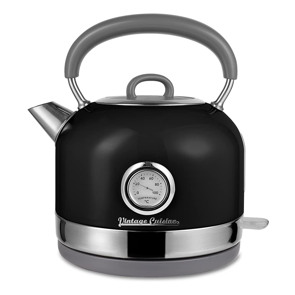 BOUILLOIRE ÉLECTRIQUE RÉTRO VINTAGE CUISINE AVEC THERMOMÈTRE (Black)