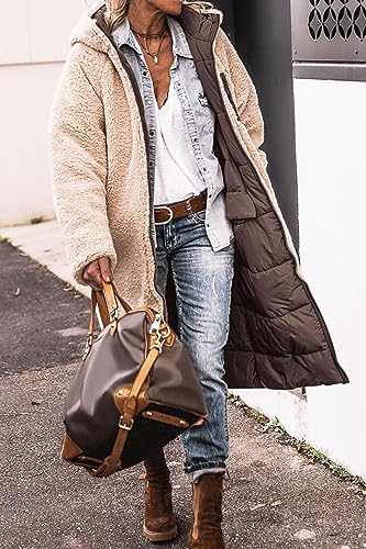 Womens Puffer Jackets Plus Size Hooded Zip Up Long Coats Winter Thermal Long Sleeve Sherpa Lined Overcoat Outerwear4